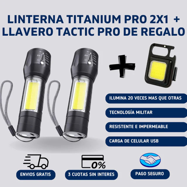 2x1 Linterna Military™ 3 en 1 Titanium PRO + 🎁 Llavero linterna De Regalo Para Los Primeros 30 clientes